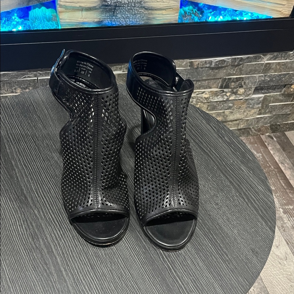 Aldo Black Perforated Peep-Toe Heels
